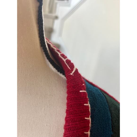 Vintage Patchwork Snowman Candy Cane Red Wool Blend Vest - Picture 6 of 9